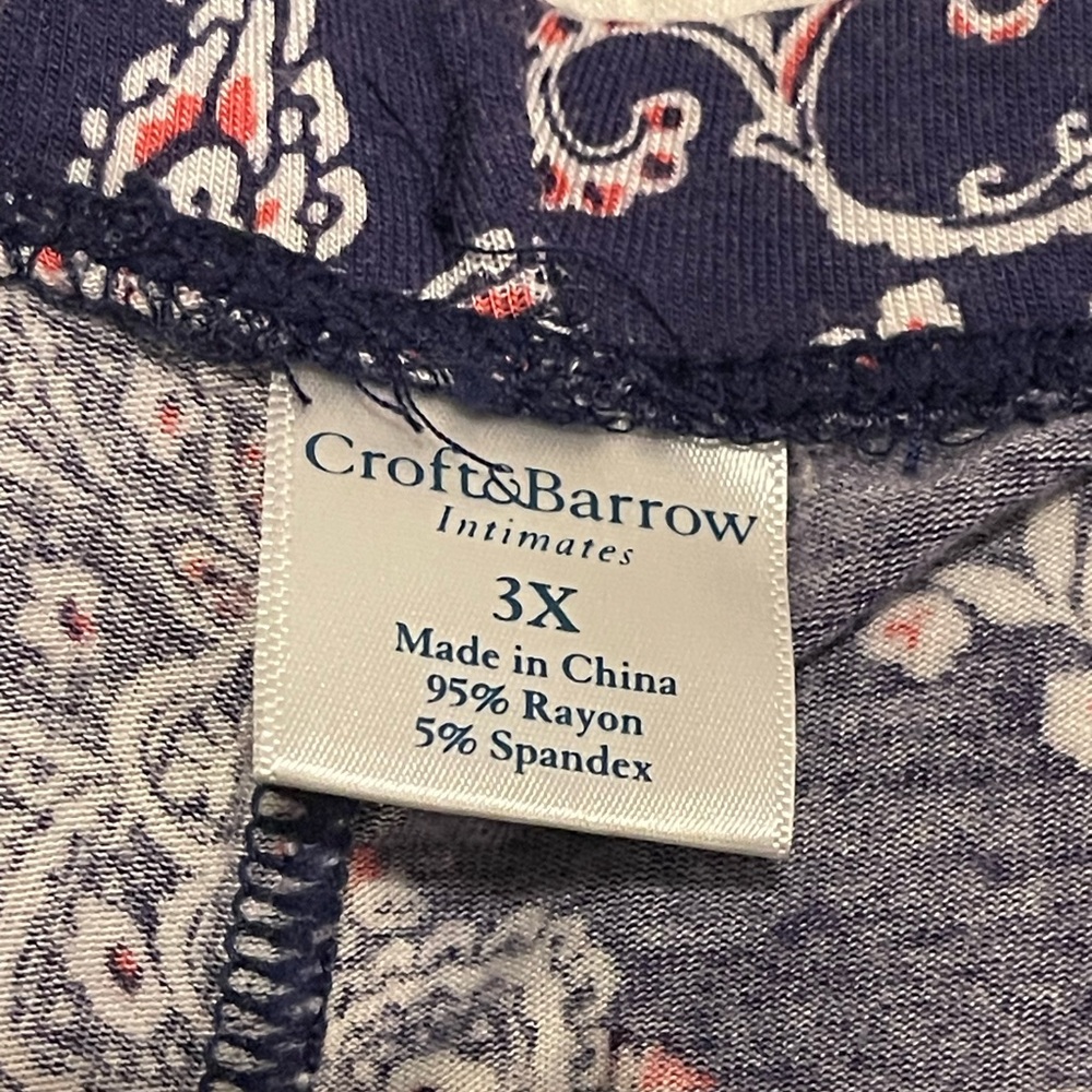Croft & Barrow Cropped Navy/Pink Floral Pajama/Lounge Pants (3X) - Picture 2 of 4